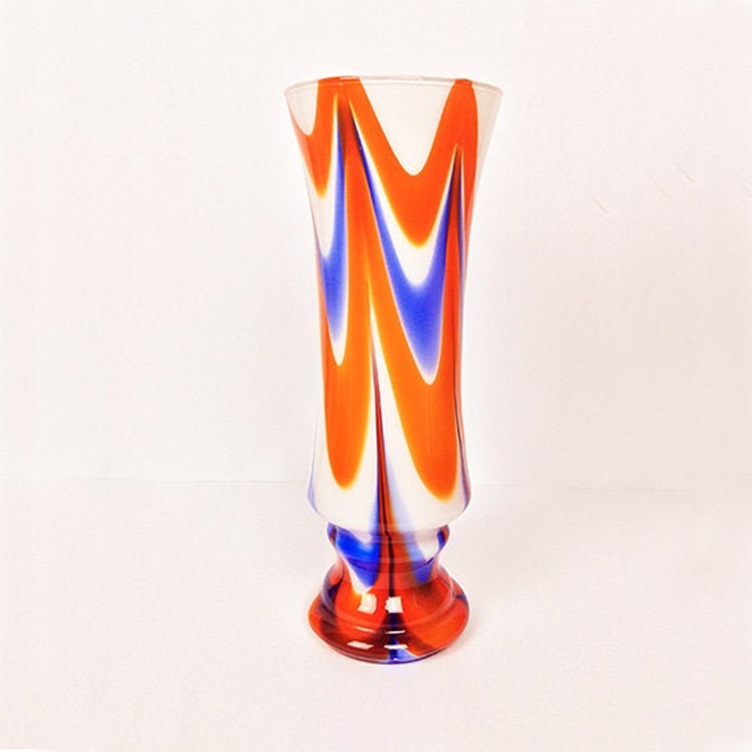 Murano Glass Vase in Red White and Blue Vintage Italian Etsy