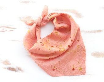 Natural dyed square scarf, peach silk bandana for women, botanical dyed neck scarf, plant dyed hair scarf, pure silk neckerchief eco dyed