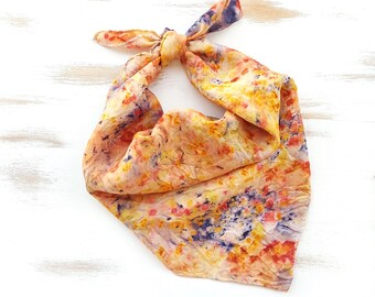 Botanical dyed silk square scarf, 22'' silk bandana plant dyes, natural dyed autumn colors bandana for hair, small neckerchief scarf women