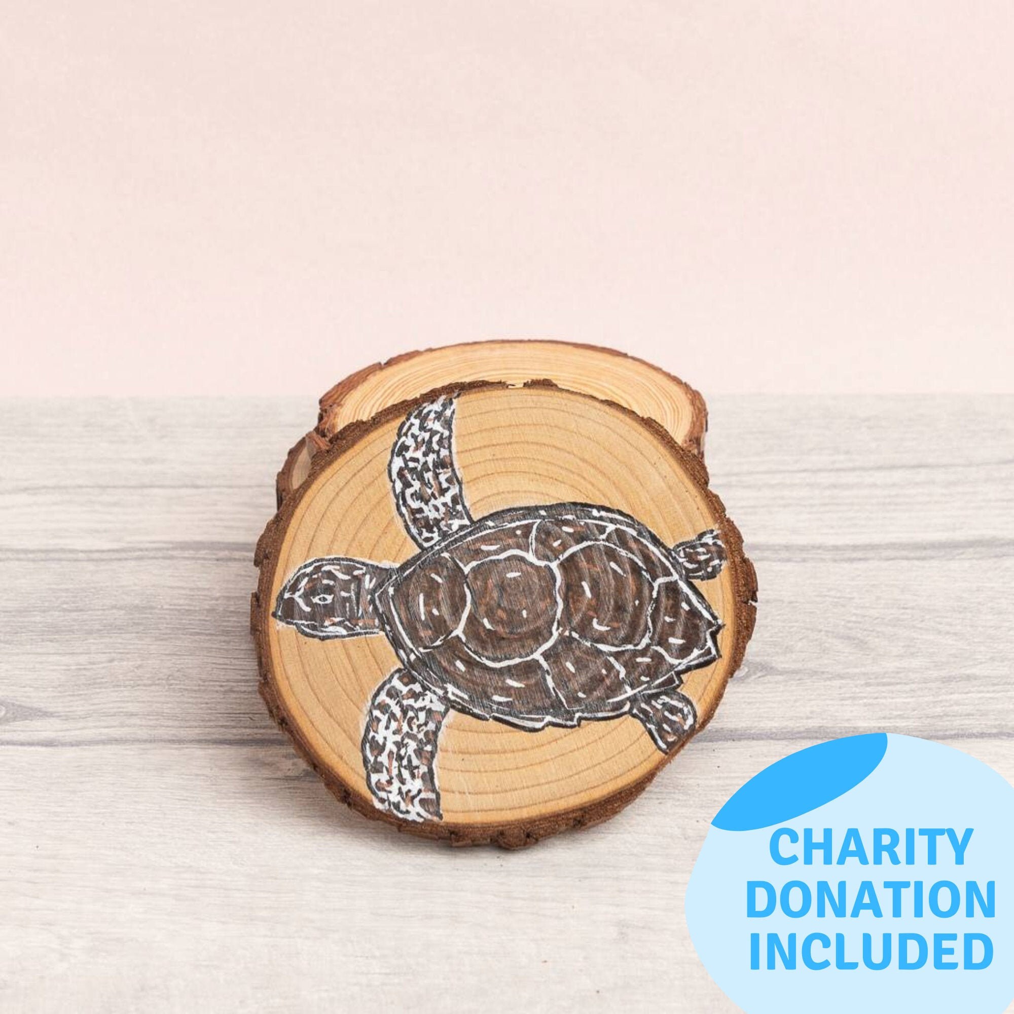 Sea Turtle Coaster Wooden Hand Painted Coasters Wood Slice Etsy UK