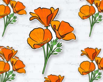 Poppy Sticker, California Poppy Sticker, Golden Poppy State Flower, Golden Poppy Sticker, CA Sticker, California Sticker Vinyl