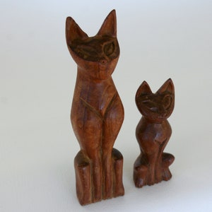 2 Mid Century Modern Teak Cat Sculpture - 1950s MCM Teak Wood Cats - Atomic Cat Figurine - Vintage Wood Art