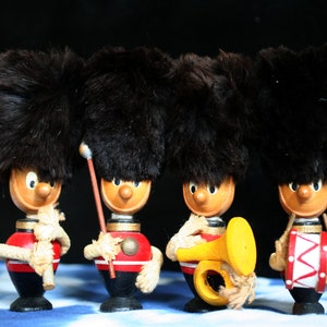 1950s Vintage Christmas Ornaments - Set of 4 Wood Marching Band Figures - Kay Bojesen Hans Bolling JV Orel Era - Made in Japan