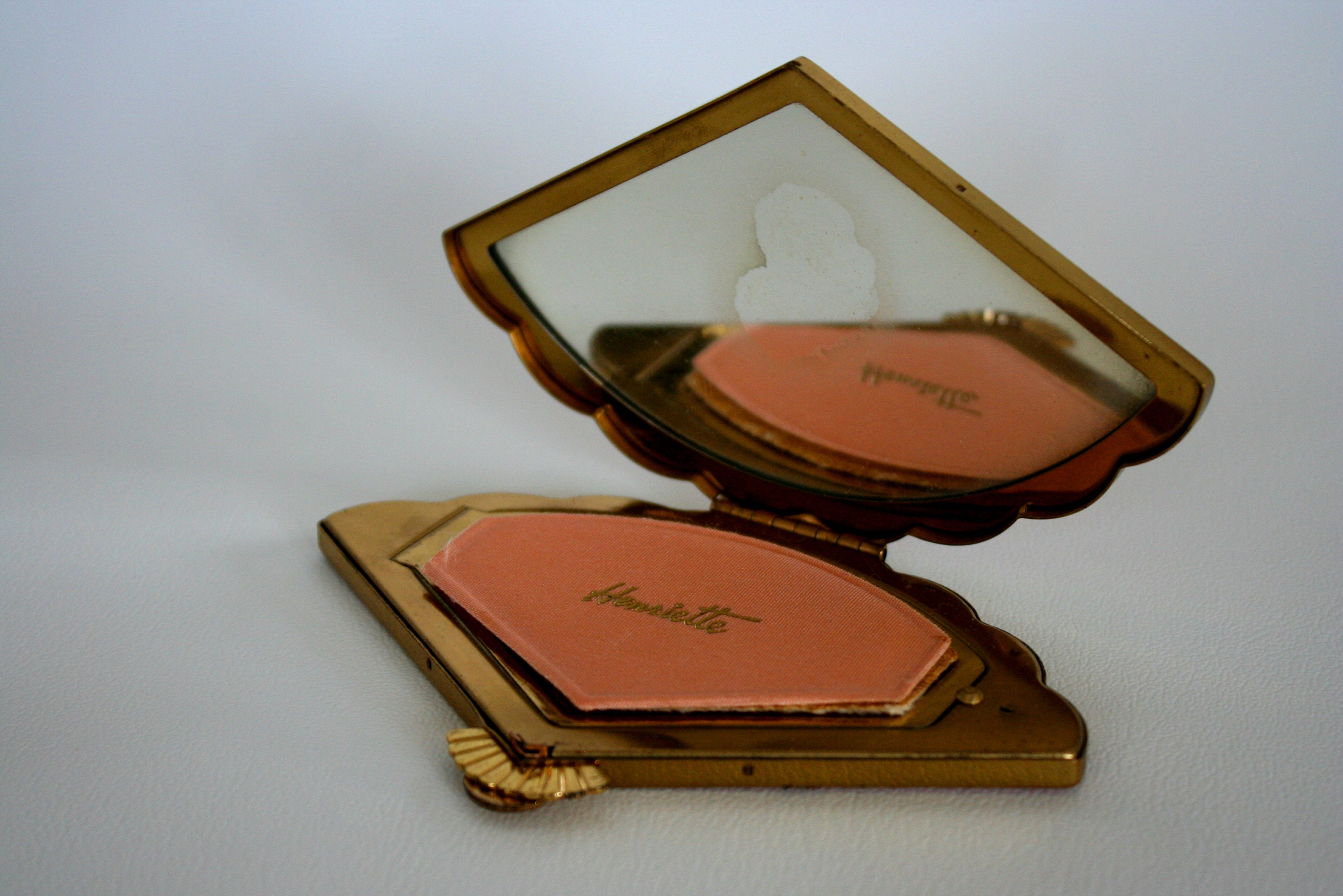 1940s Vintage Compact Mirror Art Deco Fan Shaped Pocket Etsy