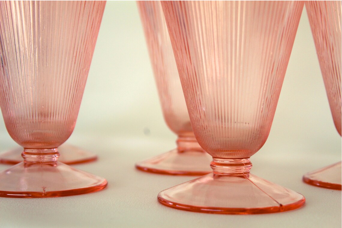 Pink Parfait Glasses Depression Glass Set of 7 Vintage Sundae Etsy