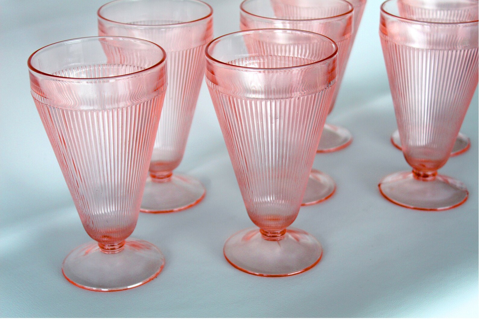 1950s Pink Depression Glass Sundae Glasses Set of 7 Vintage Etsy