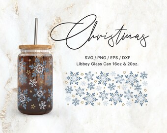 Libbey Glasdose mit Schneeflockenmotiv (SVG) | Weihnachten, Winter (Digitaler Download)