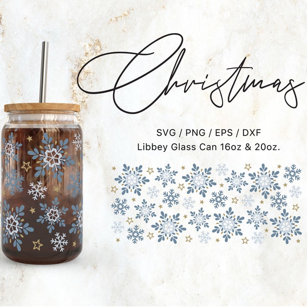 Libbey Glass 16oz | 20oz Snowflakes Svg Files for Cricut / Silhouette Cameo, Snow Svg, Winter Svg, Christmas svg, Glass Can svg, Ice svg