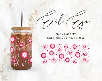 Libbey Glass 16oz | 20oz Evil Eye Valentines Svg Files for Cricut & Silhouette Cameo, Celestial Clipart Svg, Glassware Svg, mystical Svg