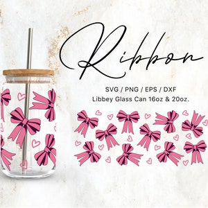 Libbey Glass 16oz | 20oz Ribbon Svg Files for Cricut & Silhouette Cameo, Bow Svg, Ribbons Svg, Fashion Svg, Cute Bows Svg, Pink Png