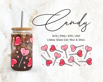 Libbey Glass 16oz | 20oz Lollipop Svg Files for Cricut & Silhouette Cameo, Heart Clipart Svg, Glassware Svg, Valentines Day Svg, Love Png