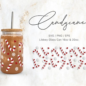 Libbey Glass 16oz / 20oz Candy Cane Archivos SVG para Cricut & Silhouette Cameo, Sugar Svg, Canes Svg, Winter Svg, Christmas svg, Festive Svg