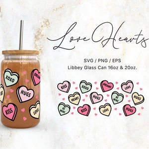 Libbey Glass 16oz | 20oz Love Hearts Svg Files for Cricut & Silhouette Cameo, Candy Clipart Svg, Glassware Svg, Valentines Day Svg, Love Png