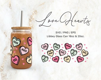 Libbey Glass 16oz | 20oz Love Hearts Svg Files for Cricut & Silhouette Cameo, Candy Clipart Svg, Glassware Svg, Valentines Day Svg, Love Png
