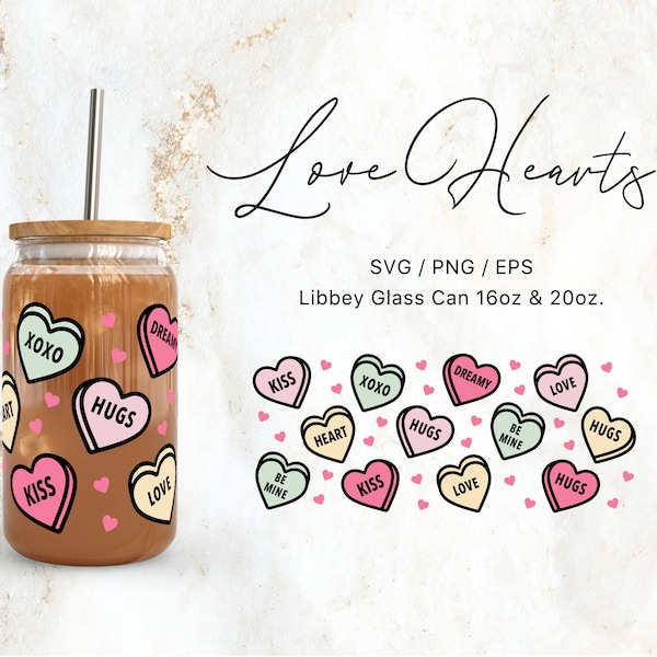 Libbey Glass 16oz | 20oz Love Hearts Svg Files for Cricut & Silhouette Cameo, Candy Clipart Svg, Glassware Svg, Valentines Day Svg, Love Png