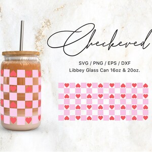 Libbey Glas 16oz | 20 Unzen karierte Herzen-Svg-Dateien für Cricut & Silhouette Cameo, Liebes-Svg, Vintage SVG, Valentinstags-Svg, Can Wrap