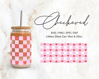 Libbey Glass 16oz | 20oz Checkered Hearts Svg Files for Cricut & Silhouette Cameo, Love Svg, Vintage Svg, Valentines Day  Svg, Can Wrap