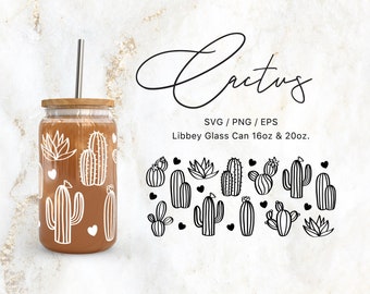 Libbey Glass 16oz | 20oz Cactus Print Svg Files for Cricut & Silhouette Cameo, Botanical Clipart Svg, Glassware Svg, House Plant Svg, Png