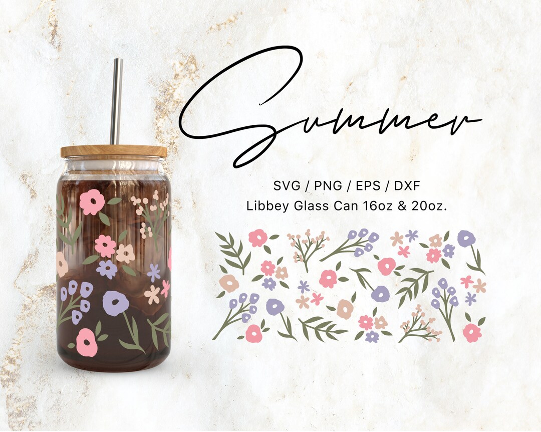 Libbey Glass 16oz | 20oz Summer Floral Bloom Svg Files for Cricut ...