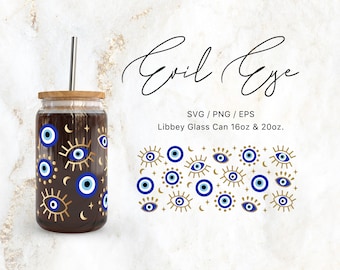Libbey Glass 16oz | 20oz Generic Evil Eye Svg Files for Cricut & Silhouette Cameo, Celestial Clipart Svg, Glassware Svg, mystical Svg
