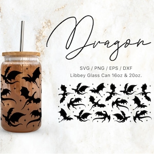 Libbey Glass Can 16oz | 20oz Dragon Svg Files for Cricut / Silhouette Cameo, Creepy Svg, Fall Svg, Autumn Svg, Halloween svg, Stars svg