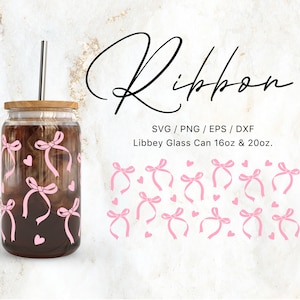 Libbey-glas 16oz | 20oz lint Svg-bestanden voor Cricut & Silhouette Cameo, Bow Svg, linten Svg, Fashion Svg, schattige strikken Svg, roze Png