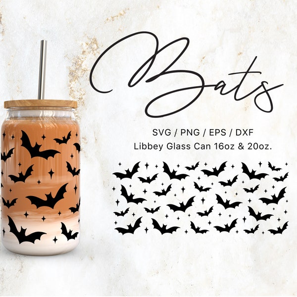 Libbey Glass Can 16oz | 20oz Spooky Bats Svg Files for Cricut / Silhouette Cameo, Creepy Svg, Fall Svg, Autumn Svg, Halloween svg, Stars svg