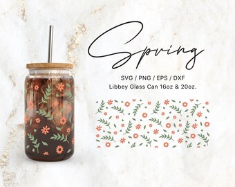 Libbey Glass 16oz | 20oz Delicate Spring Bloom Svg Files for Cricut & Silhouette Cameo, Botanical Clipart Svg, Glassware Svg, Floral Svg