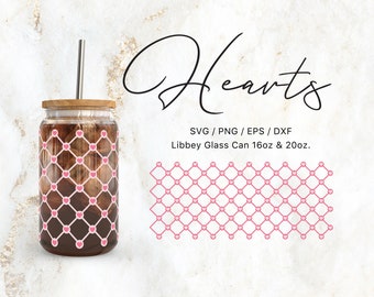 Libbey Glass 16oz | 20oz Heart Pattern Svg Files for Cricut & Silhouette Cameo, Glassware Svg, Valentines Day Svg, Love Png, Checkered svg