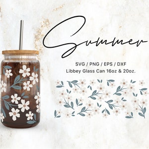 Verre Libbey 16 oz | 20 oz marguerites d'été fichiers Svg pour Cricut & camée Silhouette, botanique Clipart Svg, verrerie Svg, Svg floral