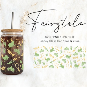 Libbey Glass Can 16oz | 20oz Fairytale Frog Princess Svg Files for Cricut & Silhouette Cameo, Clipart, Princess Svg, Frog Svg, Story Book