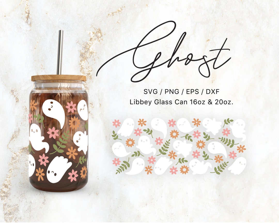 Libbey Glass Can 16oz | 20oz Cute Kawaii Floral Ghosts Svg Files for ...