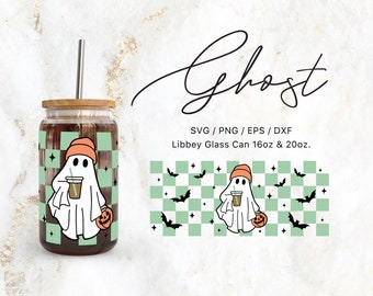 Libbey Glass Can 16oz | 20oz Checkered Ghost Svg Files for Cricut / Silhouette Cameo, Spooky Svg, Fall Svg, Autumn Svg, Halloween svg, Cute