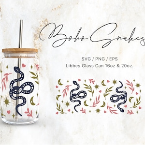 Libbey Glass 16oz | 20oz Boho Snakes Celestial Svg Files for Cricut & Silhouette Cameo, Botanical Clipart Svg, Glassware Svg, mystical Svg