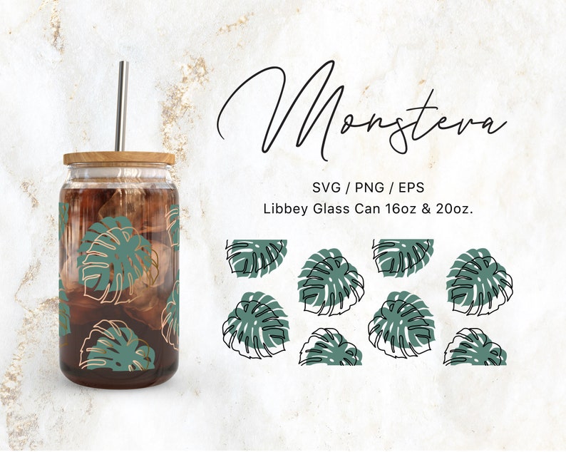 Libbey Glass 16oz | 20oz Monstera Print Svg Files for Cricut ...