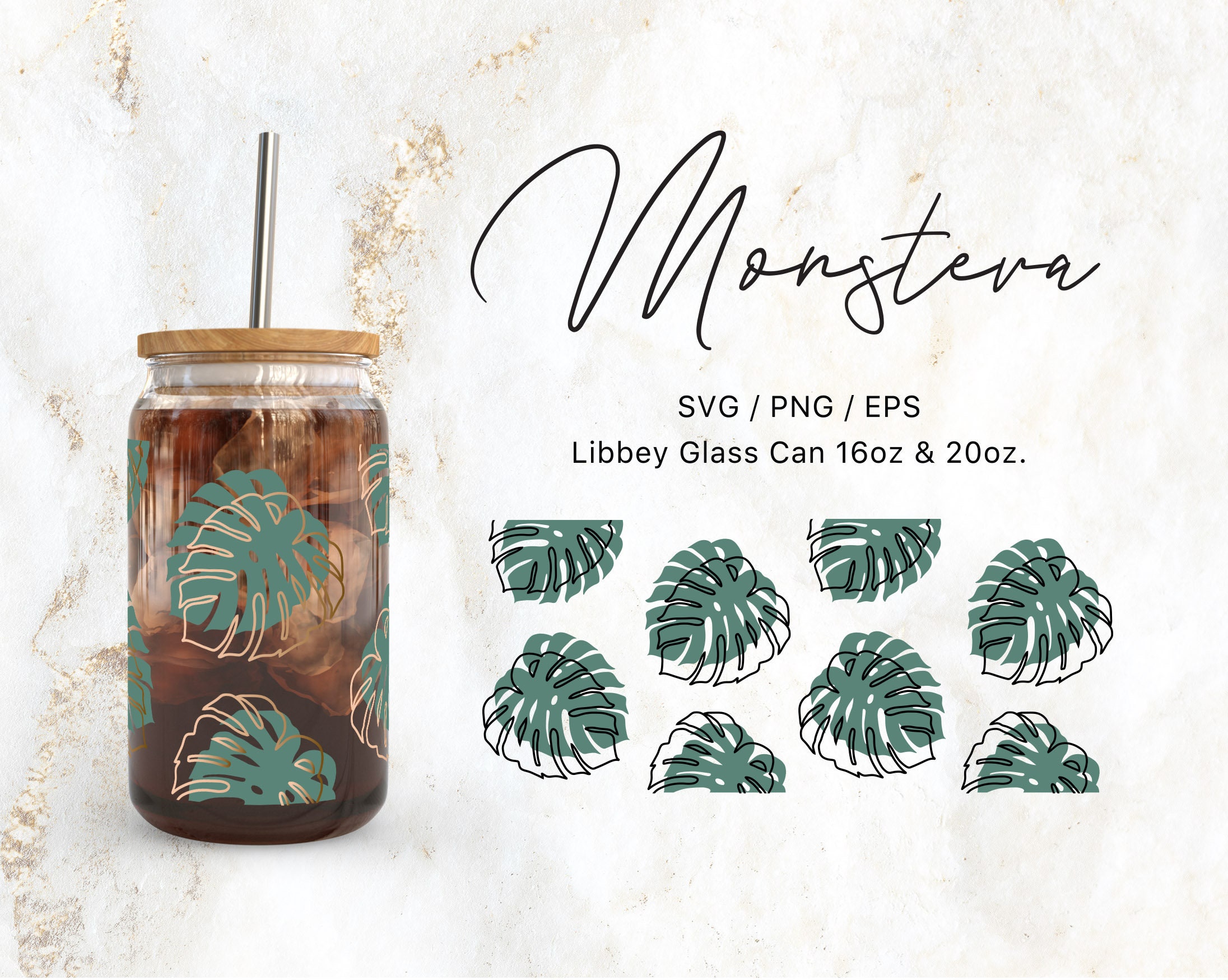 Monstera changing libbey beer can glass cup 16oz