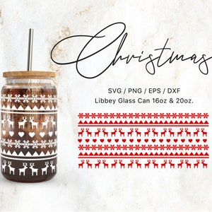 Libbey Glass Can 16oz | 20oz Nordic Knitted Jumper Print Svg Files for Cricut & Silhouette Cameo, Christmas Svg, Xmas Svg, Winter svg, Snow