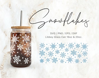 Libbey Glas 16 Unzen | 20 Unzen Schneeflocken Svg Dateien für Cricut / Silhouette Cameo, Schneeflocken geschnitten, Schnee Blatt, Winter Blatt, Weihnachten Blatt, Glasdose