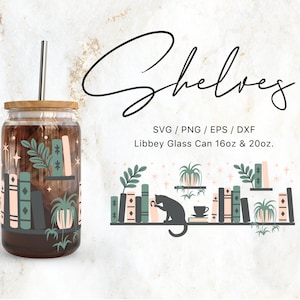 Libbey Glass 16oz | 20oz Boho Bookshelves Svg Files for Cricut / Silhouette Cameo, Book Svg, Books Svg, Reading Svg, Cosy svg, Bookworm Svg