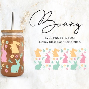 Verre Libbey 16oz | 20oz Spring Bunny Svg Fichiers pour Cricut & Silhouette Cameo, Pâques Clipart Svg, Verrerie Svg, Lapin Svg, Floral Png