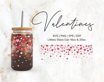 Libbey Glass 16oz | 20oz Valentines Confetti Hearts Svg Files for Cricut & Silhouette Cameo, Heart Pattern Svg, Glassware Svg, Valentine Svg