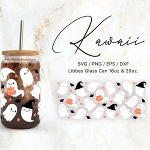 Libbey Glas Dose 16oz | 20 Unzen niedliche Kawaii Geister-Svg-Dateien für Cricut / Silhouette Cameo, Spooky SVG, Fall-Svg, Herbst-Svg, Halloween svg