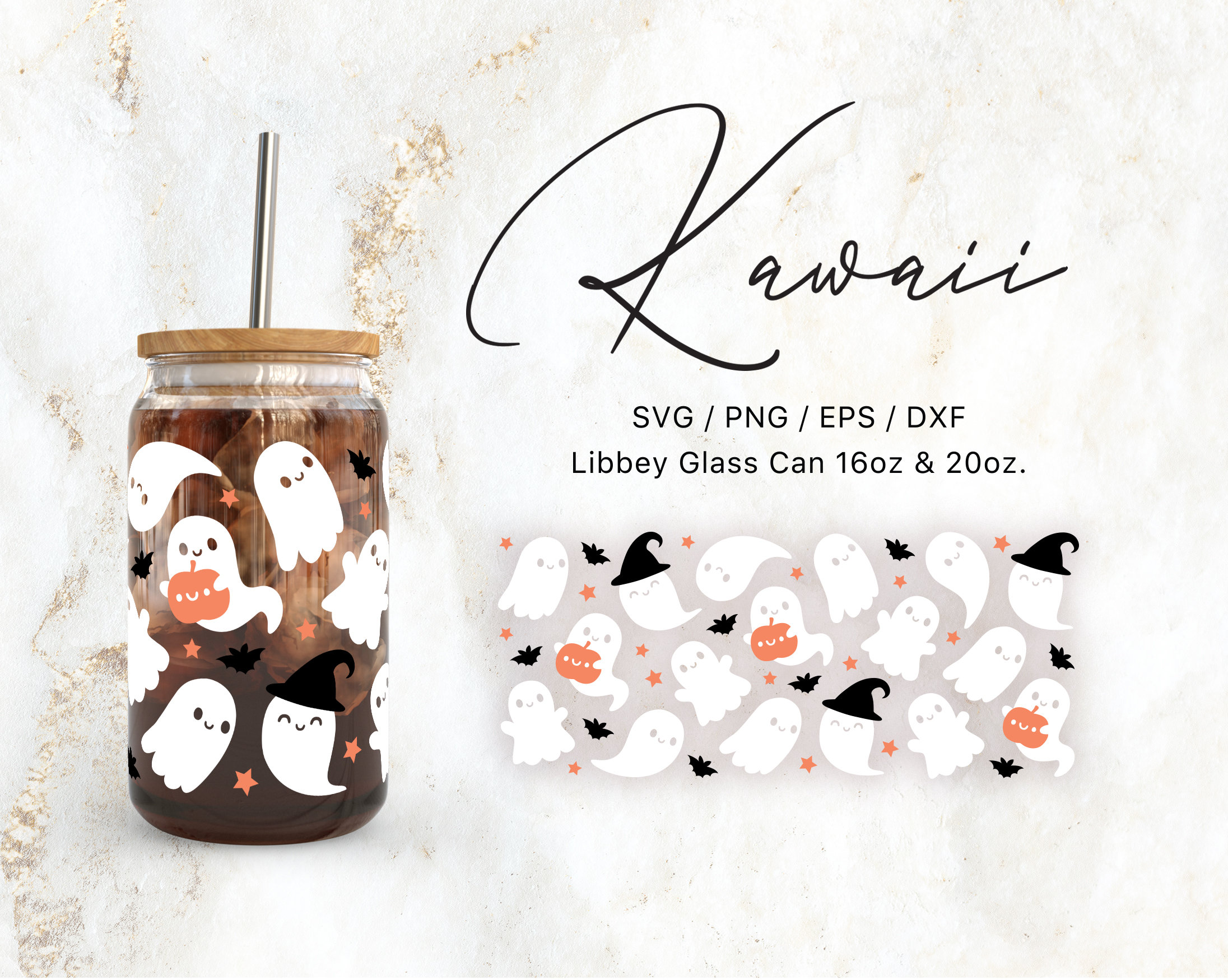 Libbey Glass Can 16oz | 20oz Cute Kawaii Ghosts Svg Files for Cricut ...