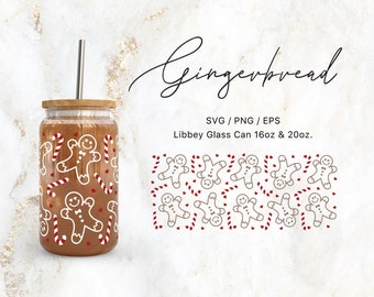 Libbey Glass 16oz | 20oz Gingerbread and Candy Canes Svg Files for Cricut & Silhouette Cameo, Cookies Svg, Winter Svg, Christmas svg, Xmas