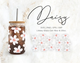 Libbey Glass 16oz | 20oz Valentines Daisy Svg Files for Cricut & Silhouette Cameo, Heart Clipart Svg, Glassware Svg, Valentine Day Svg, Love
