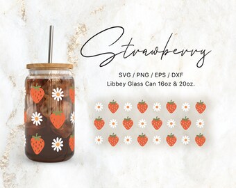 Libbey Glass 16oz | 20oz Strawberry and Daisy Svg Files for Cricut & Silhouette Cameo, Daisy Svg, Vintage Svg, Floral Svg, Retro Bloom Png