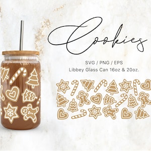Libbey Glass 16oz/20oz Biscotti di Natale File Svg per Cricut/Silhouette Cameo, Biscotto Svg, Festivo Svg, Inverno Svg, Natale Svg, Lattina