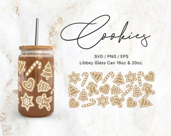 Libbey Glass 16oz / 20oz Galletas de Navidad Archivos SVG para Cricut / Silhouette Cameo, Cookie Svg, Festive Svg, Winter Svg, Christmas Svg, Can