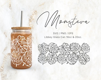Libbey Glass 16oz | 20oz Monstera Svg Files for Cricut & Silhouette Cameo, Botanical Clipart Svg, Glassware Svg, Swiss Cheese Plant Svg