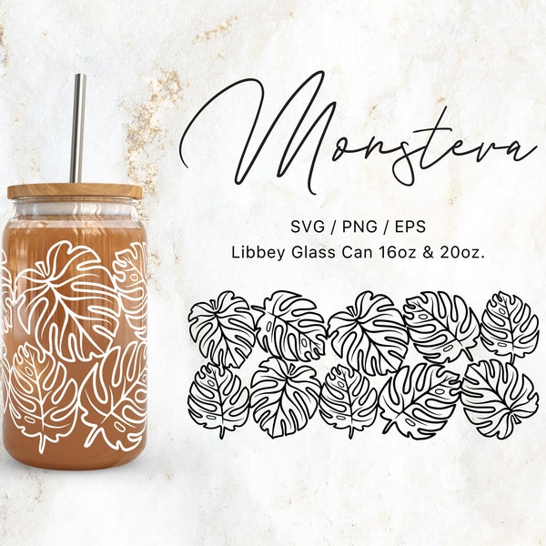 Libbey Glass 16oz | 20oz Monstera Svg Files for Cricut & Silhouette Cameo, Botanical Clipart Svg, Glassware Svg, Swiss Cheese Plant Svg